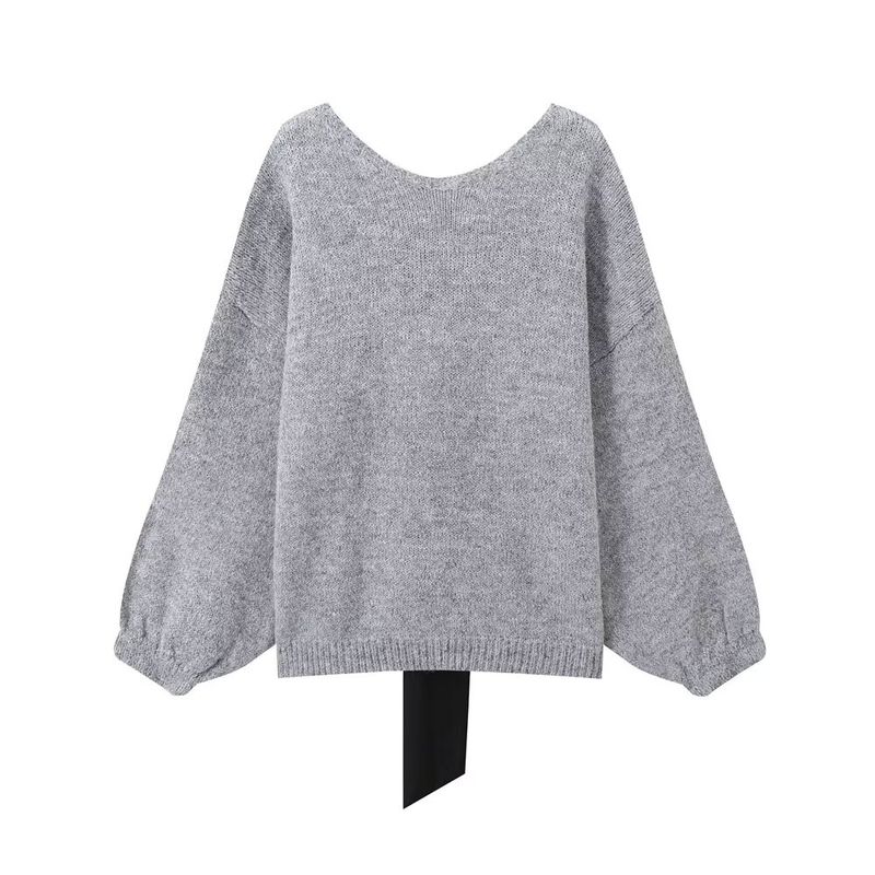 Kaslead New Arrival Women's Fashion Style Stylish Simple and Versatile Knitting Back Bowknot Decoration Pullover