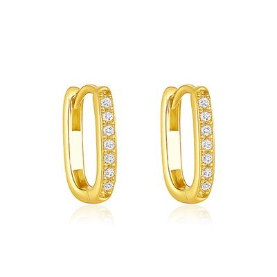 Pave Minimalist Hoop Earrings - 925 Sterling Silver Gold Plated
