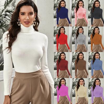 Autumn Winter Sweater Women Solid Knit Turtleneck Pull Sweater Casual Rib Jumper Tops Female Pullover Clothing