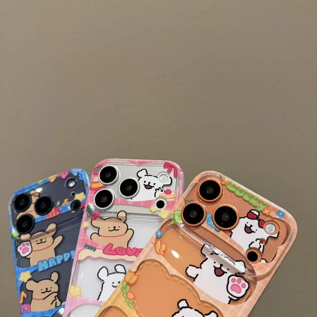 Cute cartoon hollow puppy illustration for Apple 16/17Pro mobile phone case IP15 transparent space case 14 soft