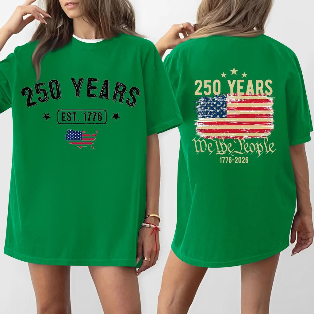 Women's Casual Independence Day 250 Anniversary Printed T-shirt Round Neck Pullover Short Sleeve Top