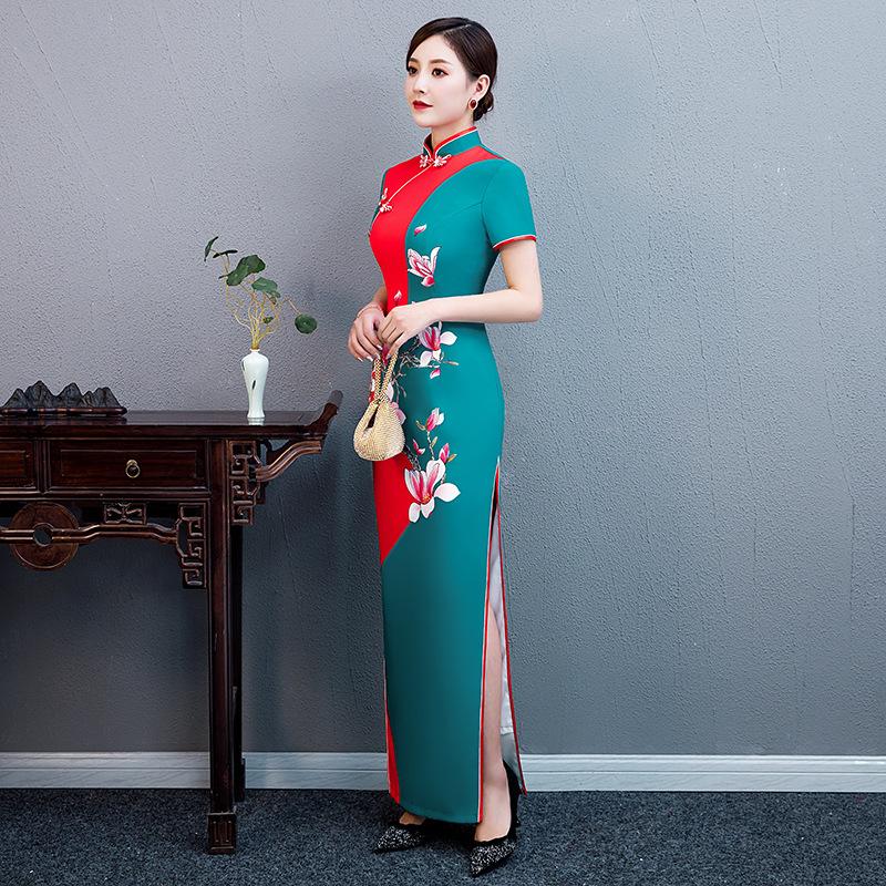 Catwalk Cheongsam New Long Performance Thin Large Size Chinese Style Improved Stage Performance Clothes Stage Special