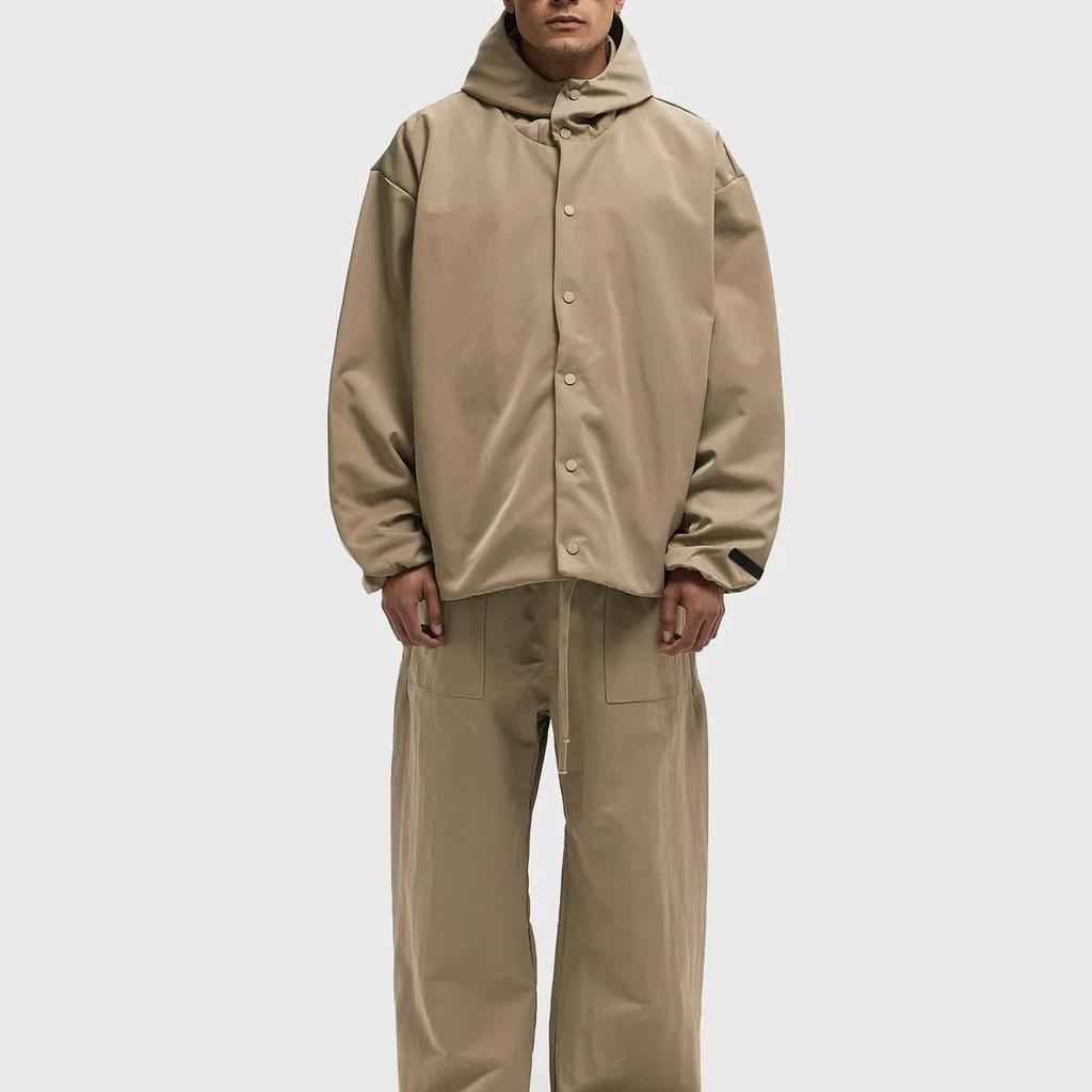 Fear of God Essentials Textured Nylon Hooded Coaches Jacket Beige Men Outerwear Tan 202HO246377F
