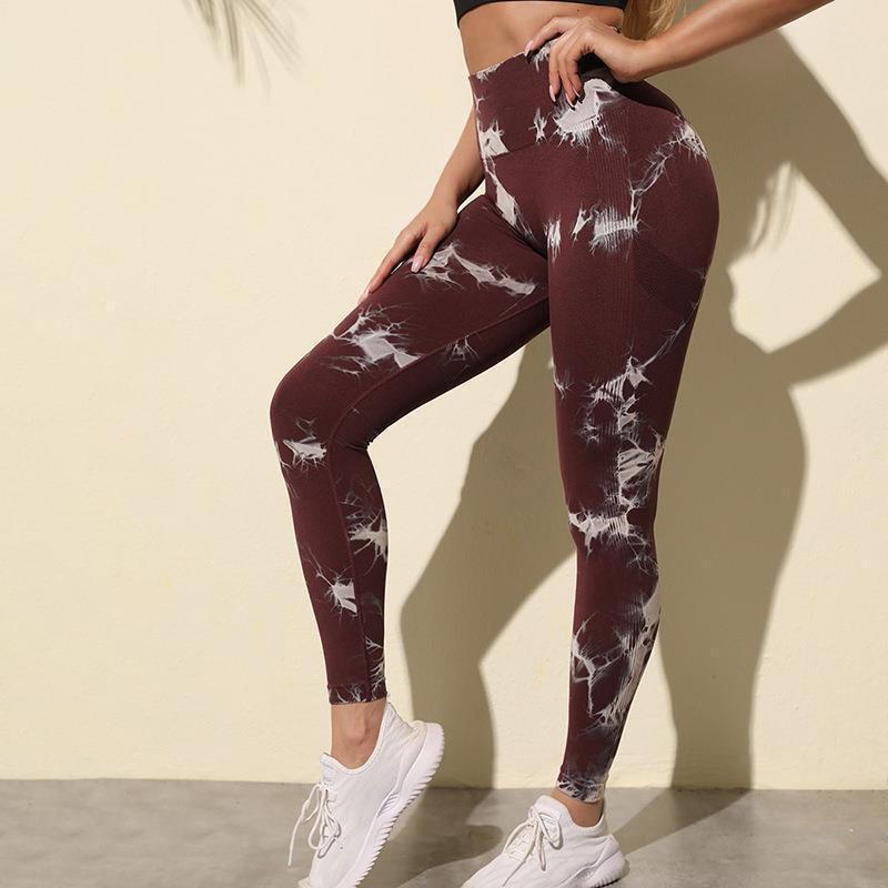 Peach Butt Lifting Seamless Yoga Pants, High Waist And Abdominal Tight Fitness Pants, Tie Dyeing Naked Tight Pants For Women