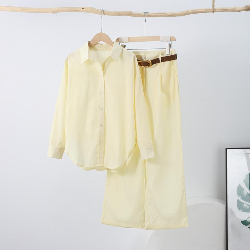 

Соответствующие комплекты для женщин Комплект из двух предметов с длинными рукавами и отложным воротником Рубашка с прямыми брюками Комплекты с поясом Элегантный рабочий повседневный весенний XXL жёлтый