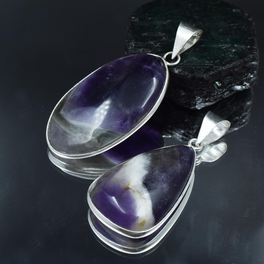 Amethyst Oval-Pear 925 Silver Pendant Healing Stone 87.65 Ct CERTIFIED Gemstone AR-1739-S
