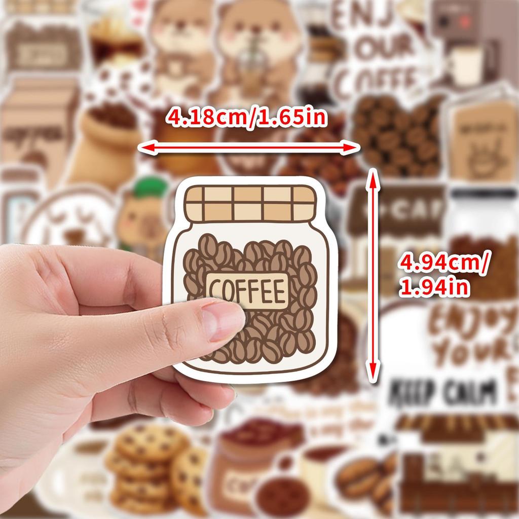 50 Coffee Aesthetic Waterproof Stickers for Bottles & Computers - Creative, Decorative Graffiti Design