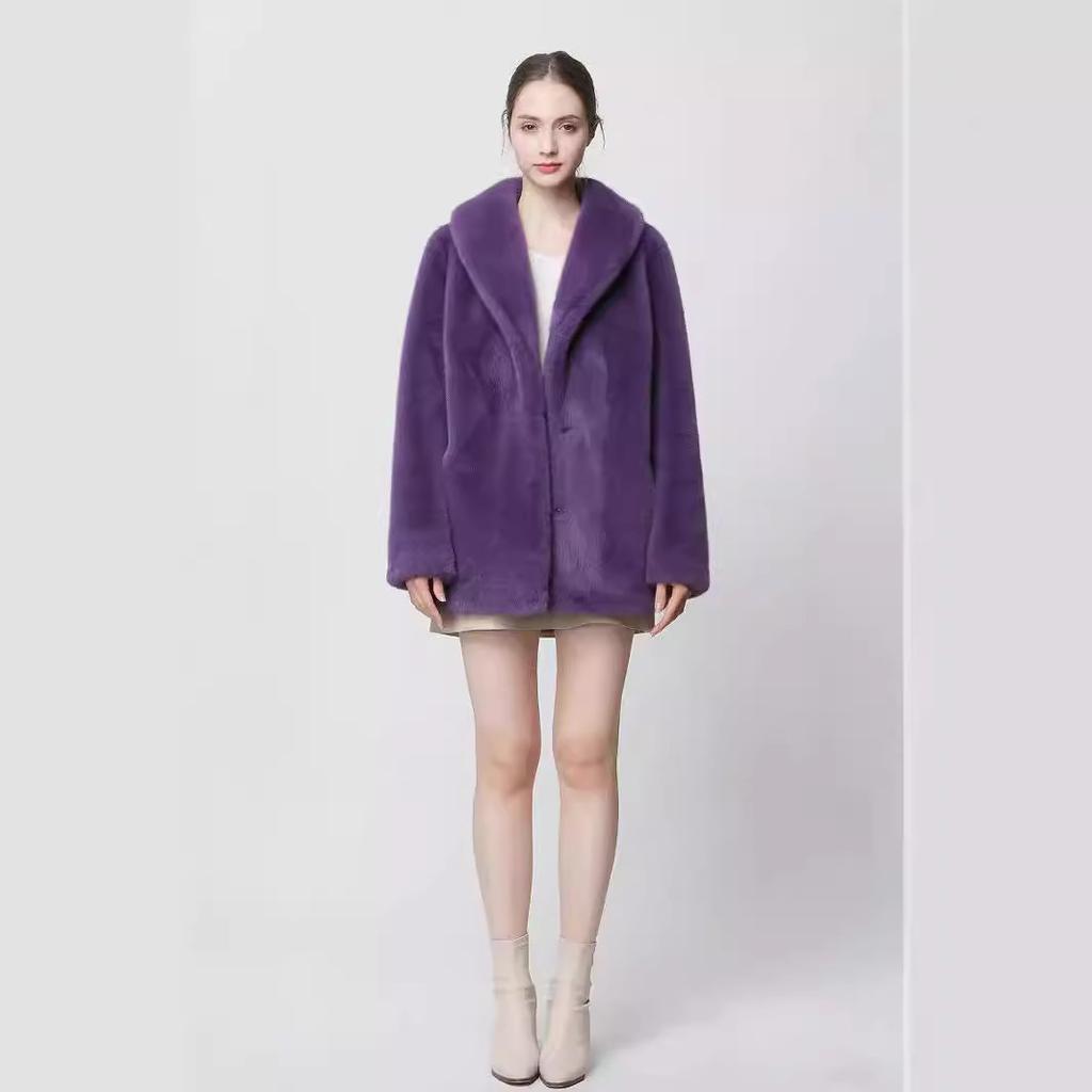 Environmentally friendly imitation mink fluff jacket pajama collar top casual commuting style