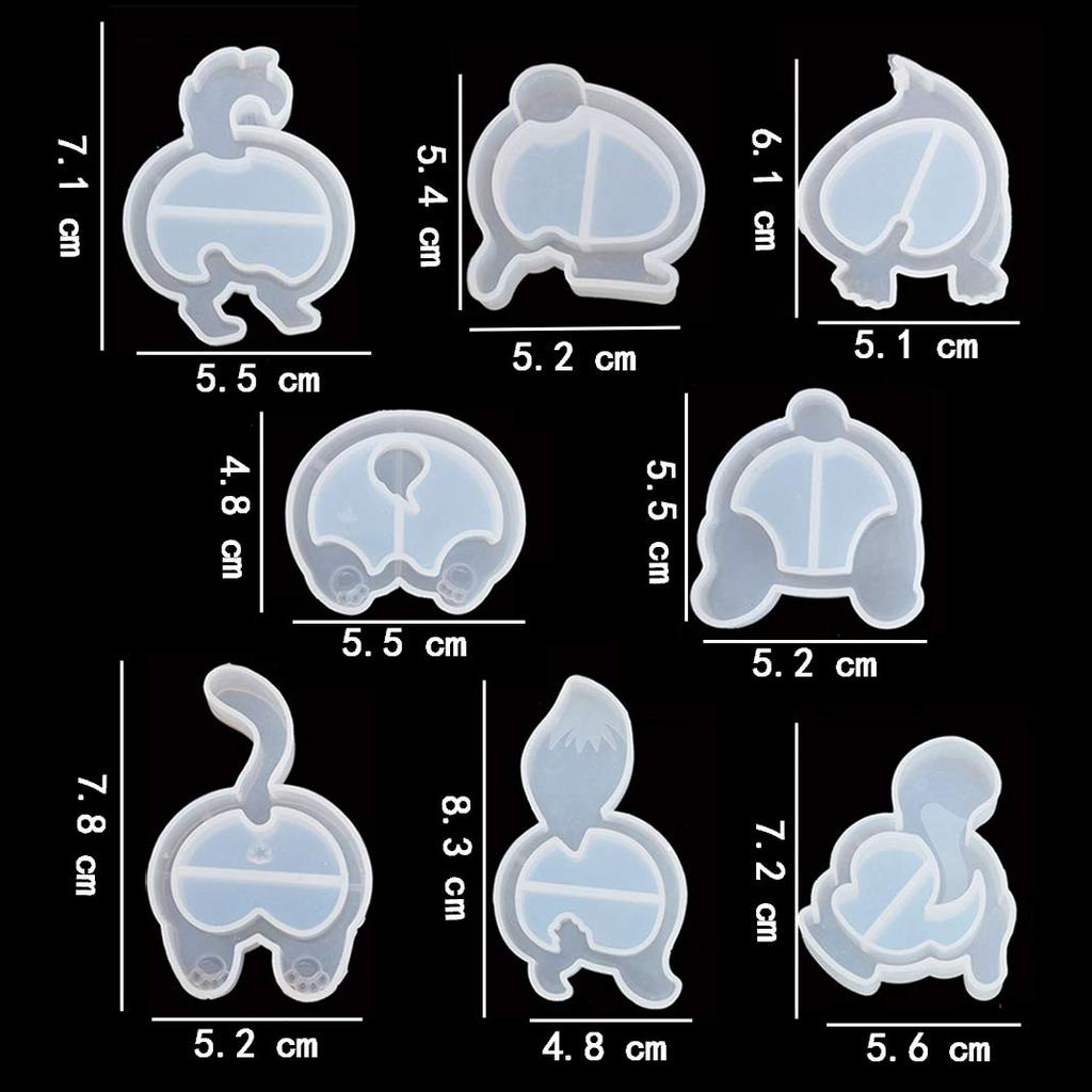 DIYBravo Silicone Set of Butt Epoxy UV DIY Cutting Mold Molds, Quicksand, 8, Shaker, Shape, Animal, Cat, Dog, Panda, Squirrel, Bear, Rabbit, Duck,