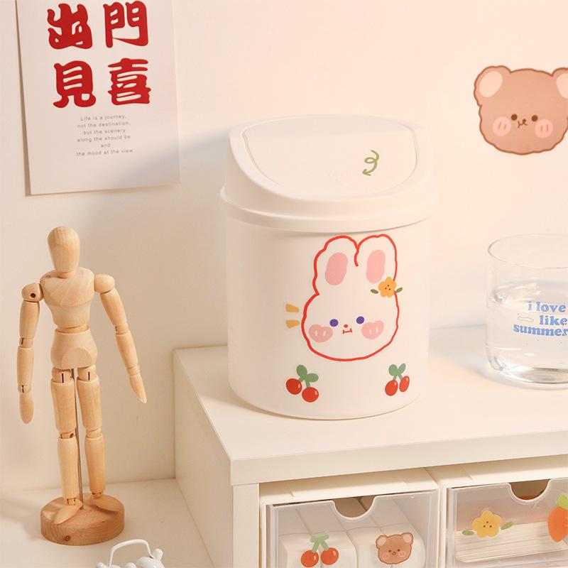 Ins Desktop Mini Trash Can Bin Tube Bedroom Waste and Home Cleaning Cute Mini Garbage Can Storage Box with Cover Kawaii Stickers