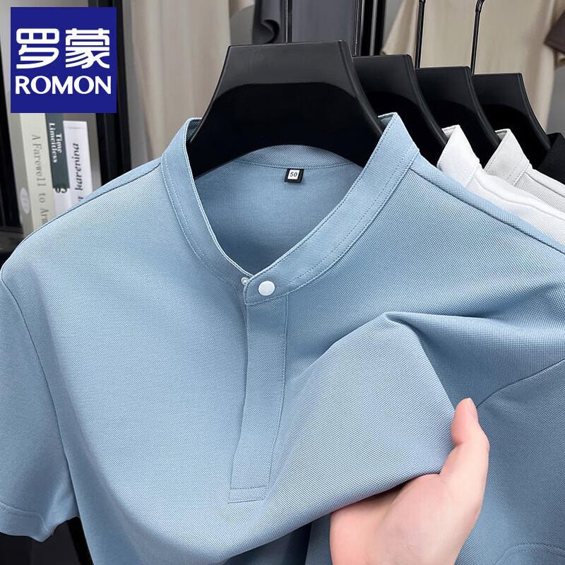 Romon Men s Silk Blend Stand Collar Polo T-Shirt L