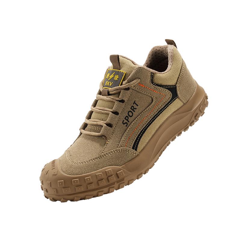 Sapatos de Trabalho Protetores Masculinos em Couro Bovino - Anti-Esmagamento, Anti-Perfuração, Respiráveis, Isolados, Leves, Sola de Borracha Antiderrapante, Amigáveis para Eletricistas.