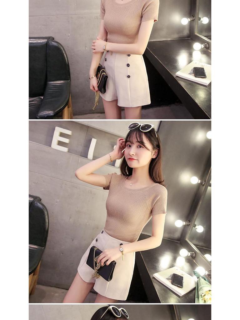 Women's Slim Fit Round Neck Short Sleeve Summer Knit T-Shirt - Solid Color