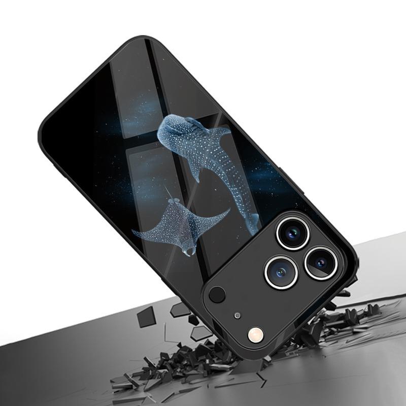 Deep Sea Starry Sky Whale Shark Tempered Glass Phone Case For iPhone 17 16 15 14 13 12 11 Pro Max 17 Air 7 8 Plus XS X XR Cover