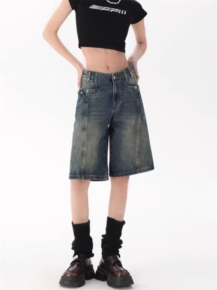 

Women s Retro High-Street Wide-Leg Distressed Jeans XS: Height 155-165CM (65-75 lbs)