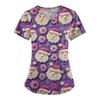 Women's Christmas Printing Short Sleeve V-neck Tops Working Pocket Blouse