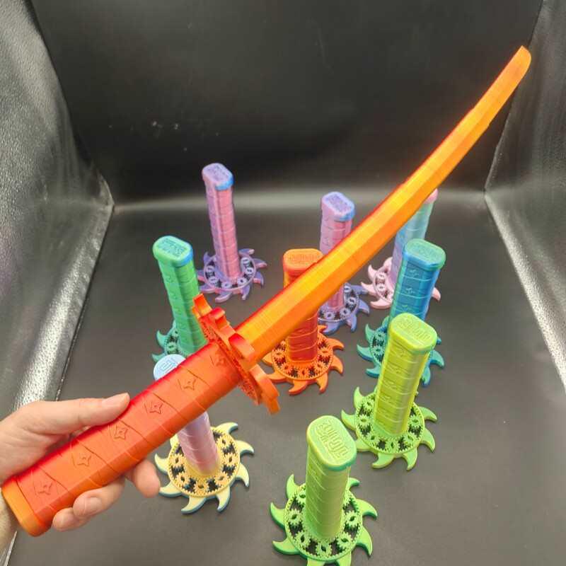 3D Printed Rotatable Telescopic Toy Sword with Tsuba - Creative New Year Gift for Kids