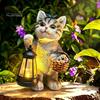 Solar Balkon Dekoration Katze Gartenstatue, Harz Outdoor Getigerte Deko mit Auto LED Terrassenlicht, IP65 Wasserdicht Rasenornament für Terrasse, Geschenk Liebhaber
