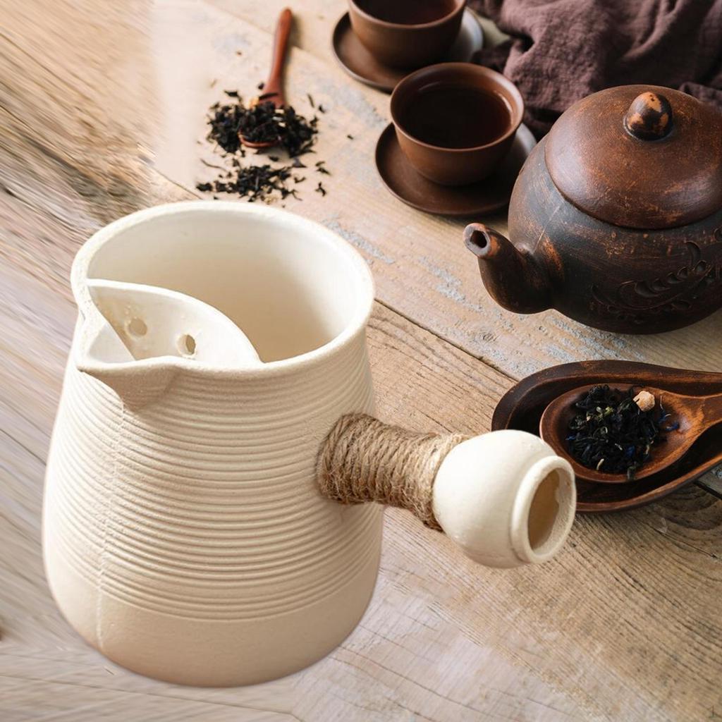 Ceramic Teapot Porcelain Tea Pot with Rope Wrapped Handle Maker for Home Lovers Gift Picnic
