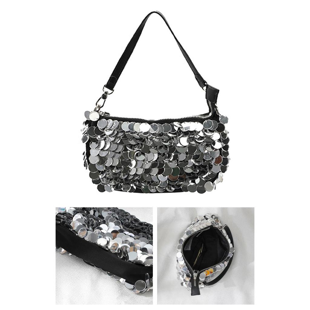 Elegant Sequined Handbag with Chain - Stylish Shoulder Purse for Special Events