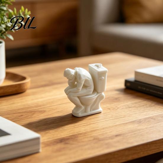 Smooth Line Figurine Thinker Figurine, Funny Man on Toilet Thinking Statue, 3D Small Decorative Statue Printed Novelty Bathroom Decoration for Office