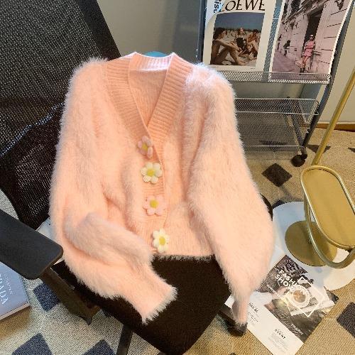 Autumn and winter mink velvet small fragrant jacket temperament explosion thin top fashion foreign style knitted women's outer cardigan