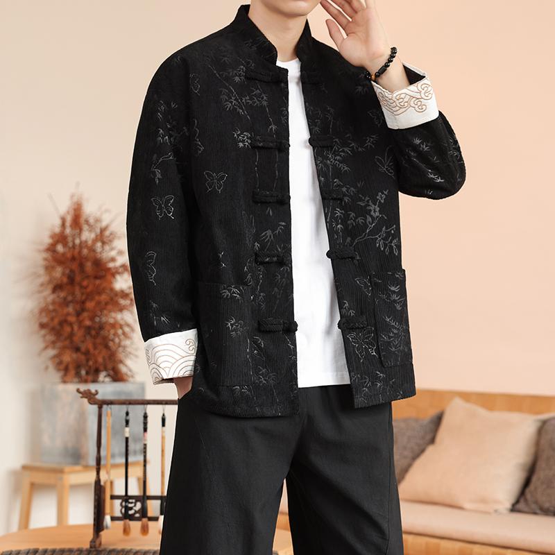 2025 Autumn Men Corduroy Tang Suit Men Chinese Traditional Red Coats Kung Fu Coat Male Festival New Year Retro Jacket Shirts