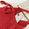 Korean Style Polyester Knit Tote Bag for Women Woven Shoulder Beach Purse