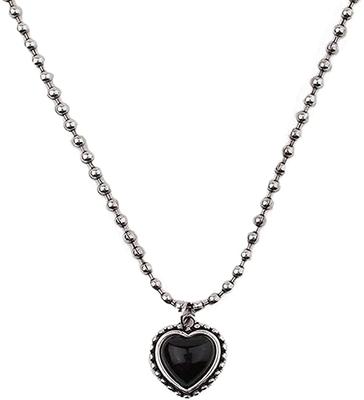 Halskette für Schwarz Silber Schwarzes Herz Hip Hop INS Vintage Stil Frauen, Beliebt, Herz, Kette, Anhänger, Halskette, Herz, Schlicht, Stil,