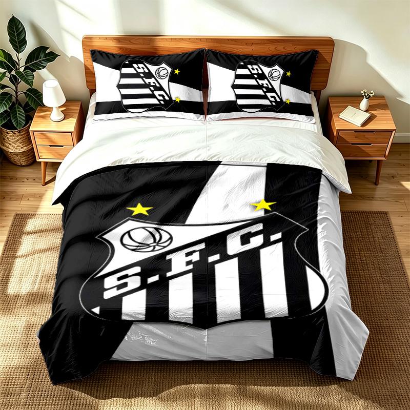 Santos Futebol Clube (1) 3pc Set Suitable for Master Bedrooms Soft and Comfortable an Ideal Gift for Family and Friends Includes One Duvet Cover and T