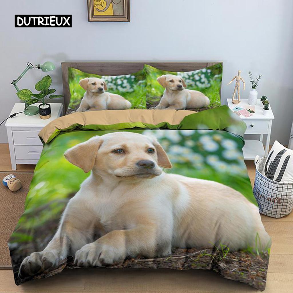 Dog Duvet Cover Set Golden Retriever Queen Size Bedding Set for Boys Girls Microfiber 3D Pet Themed Animal Funny Dog Quilt Cover