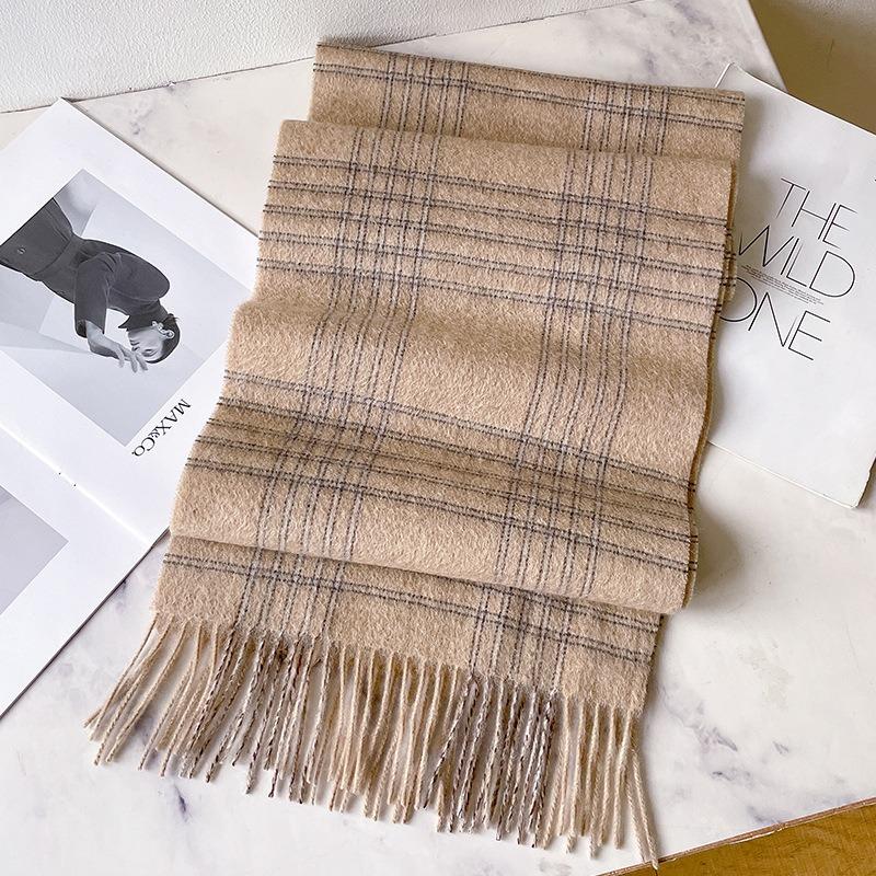 Simple pure wool scarf women's winter new atmosphere plaid warm scarf shawl couple gift