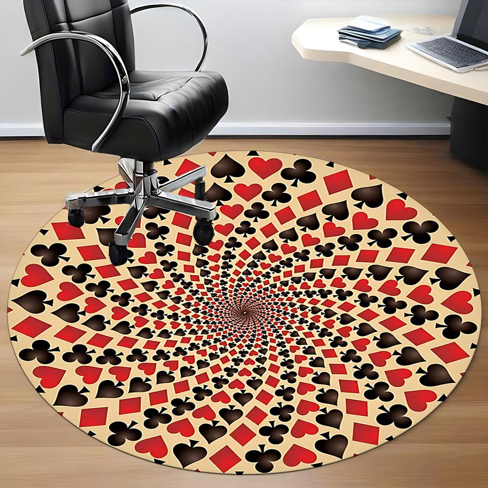 1pc Playing Cards Pattern Office Round Area Rug, Indoor Mat Suitable ForOffice, Under Office Chairs Bedroom Living Room Home Decor, Room Decot269