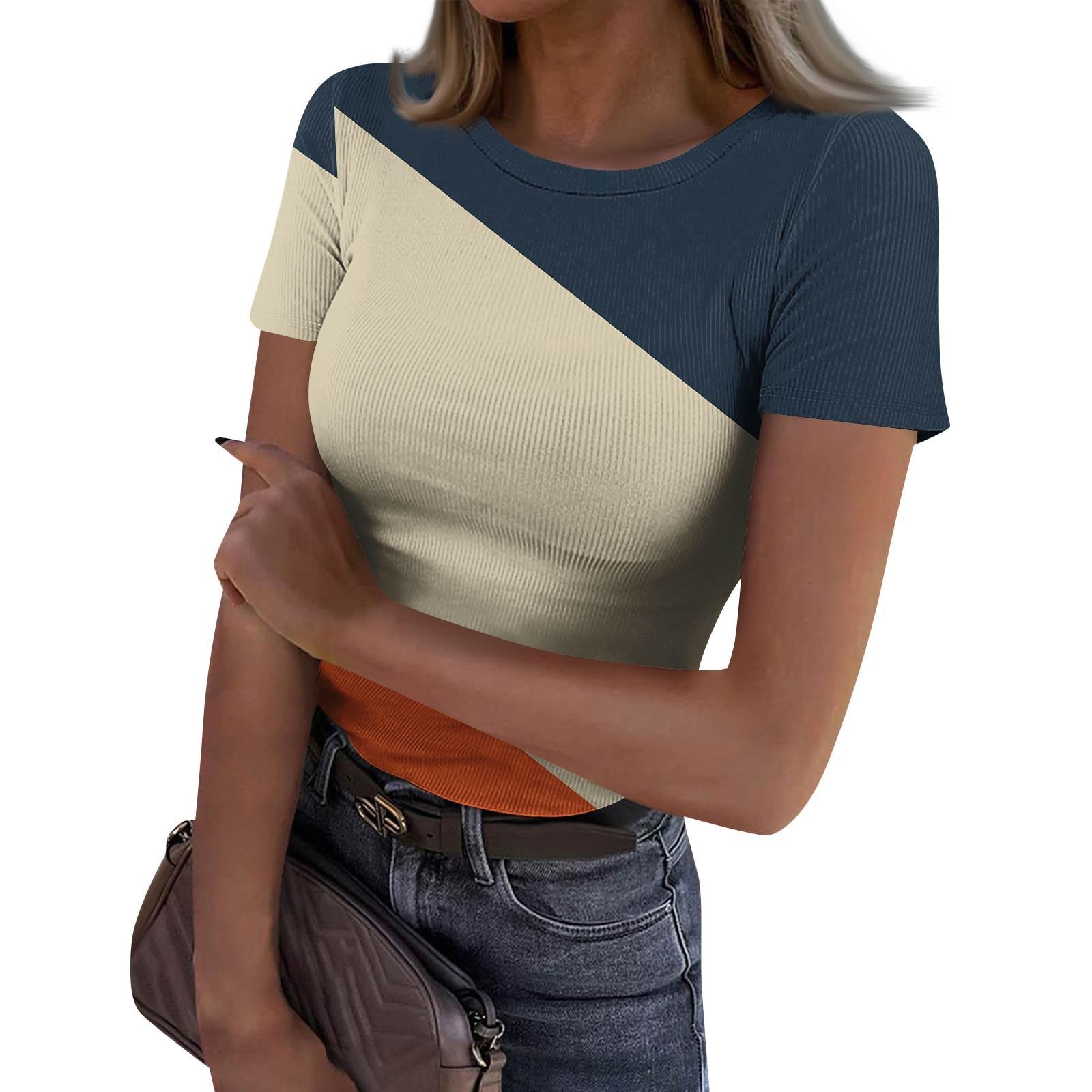 

Жіноча тонка футболка Модний повсякденний пуловер з круглим вирізом і короткими рукавами M помаранчевий