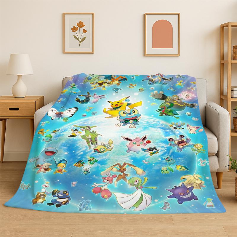 Roztomilý Pokemon Pikachu Kreslená flanelová deka Měkká teplá přehozová deka do ložnice obývacího pokoje postele cestování kempování piknik pro děti