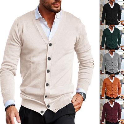 Herrenpullover mit Doppeltaschen, V-Ausschnitt, lange Ärmel, schmaler Pullover, Strickjacke