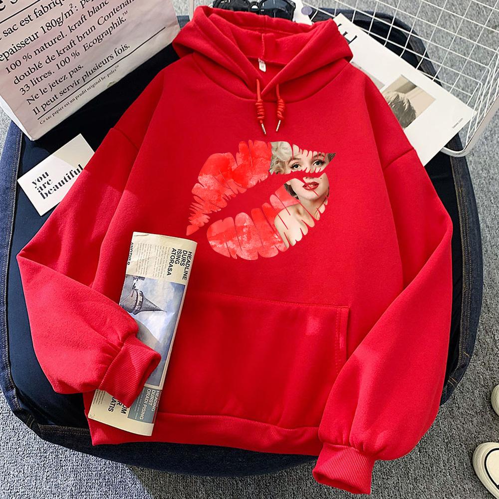 Graficzne bluzy z kapturem z odciskami ust Marilyn Monroe Popowa bluza na jesień/zimę Odzież vintage Moletom Słodkie pulowery