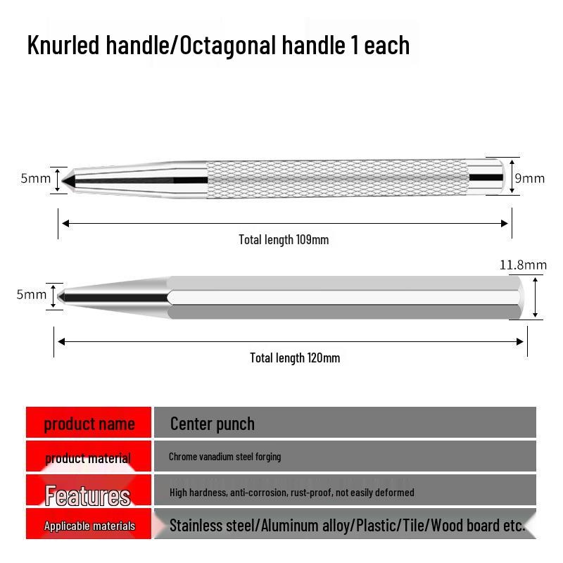 Pro-Grade Centering & Rounding Punch with Alloy Chisel Head for Machinists and Drilling