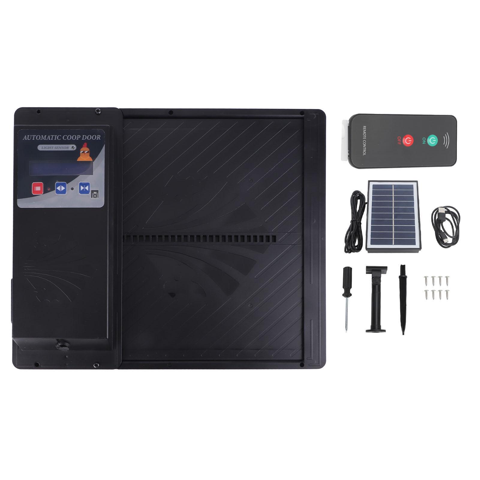 Автоматическая дверь для курятника на солнечных батареях USB, горизонтальная, открывающаяся, автоматическая дверь для курятника 3 в 1 чёрный