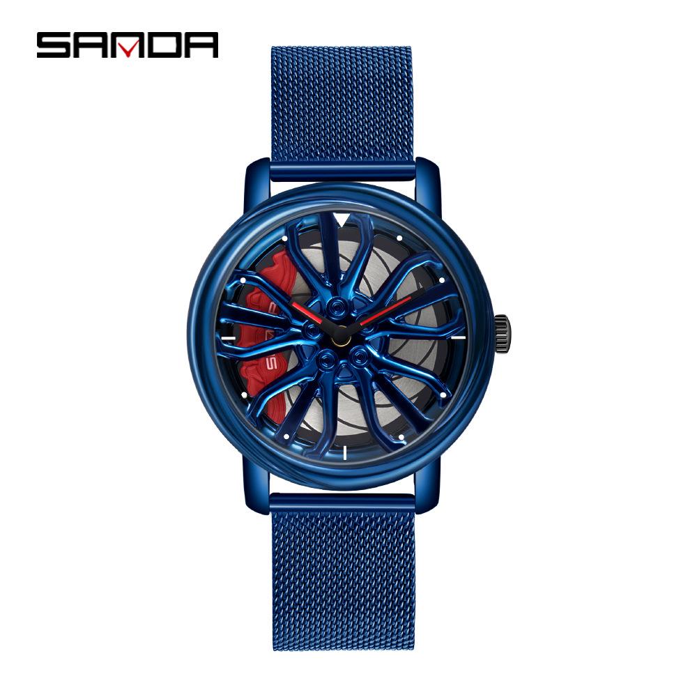 Sanda Men s Trendy Rotating Skeleton Dial Quartz Wristwatch