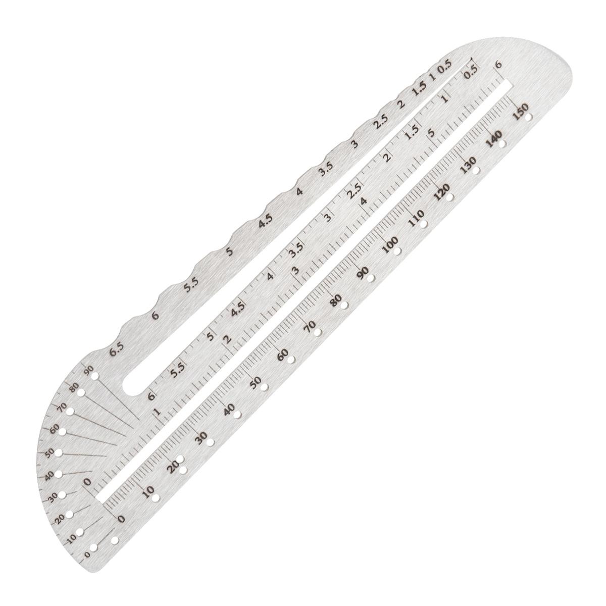 Stainless Steel Multifunctional Ruler, Radius Diameter Gauge & Protractor with Metric and Inch Scales for General Use