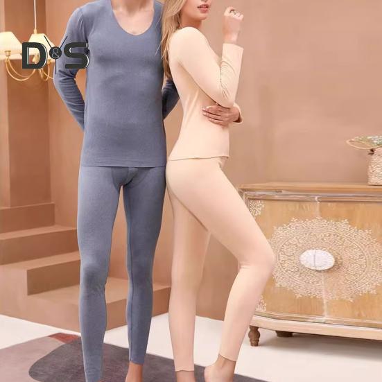 2 Teile/Satz Winter Thermo-Unterwäsche-Set für Damen, Rundhalsausschnitt, nahtlos, langärmlig, warm, Slim Fit, hochelastisch, Pyjama-Set für kaltes Wetter, Homewear, Nachtwäsche