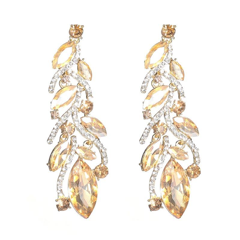 Color Shiny Glass Rhinestone Leaf Earrings Women's, Personalized Crystal Stud Earrings Earrings