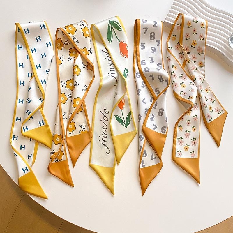 

4/5/8 шт. Женский модный шелковый шарф, лента для волос, лента для завязывания волос, длинный бант, шарф для волос, принт, повязка на голову, аксессуары для волос для хвостика
