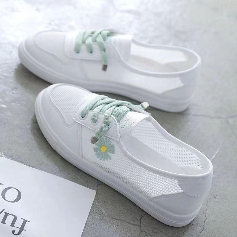 White Shoes for Women Summer Mesh Casual Shoes Hollow Breathable Mesh Shoes Flat Sneakers Thin Korean Version Versatile