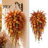 Ready To Hang Fall Door Sign Artificial Hanging Flowers for Outdoor Decor, Upside-down Faux Morning Glory Maintenance Free Seasonal Porch Decor