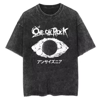 T-shirt Vintage Tour One Ok Rock Teschio Lavato Uomo Donna T-shirt Cotone Estivo Oversize Hip Hop Harajuku Top