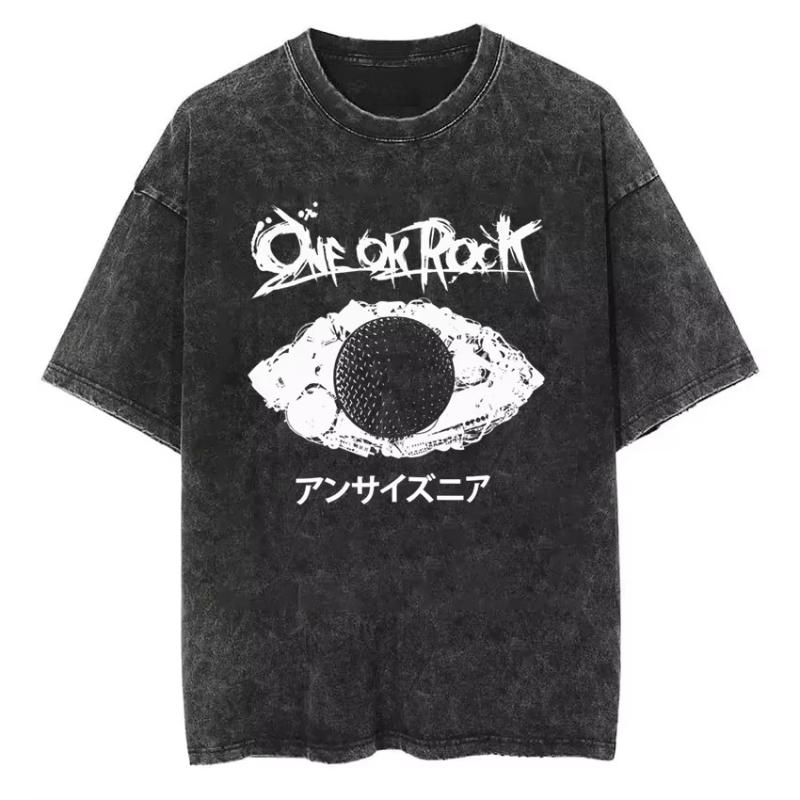Vintage One Ok Rock Tour Tengkorak Washed Tshirts Men's Women Tee Cotton Summer Oversized Hip Hop Harajuku Tops