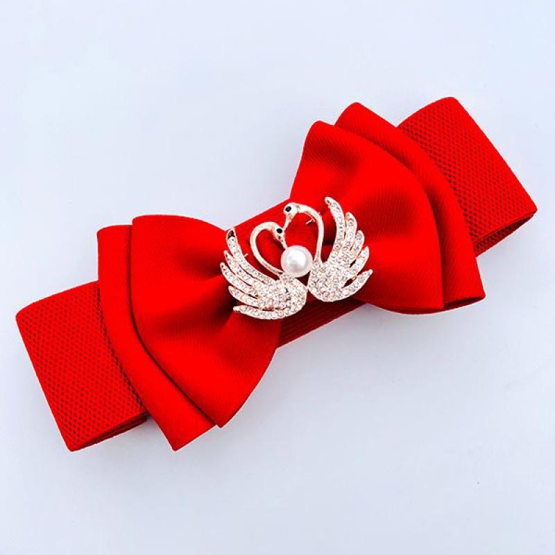 Double Beautiful Layer Bowknot Waist Belt In Soft Cotton With Elastic Fit Women For