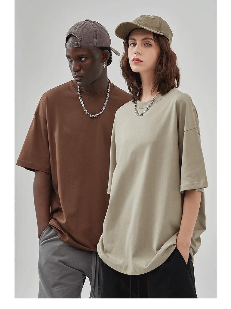 ARTIE Übergröße Herren T-Shirt, 230 g Doppelgarn-Baumwolle, einfarbig, lockeres Design